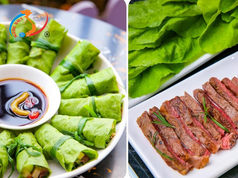 Bò cuốn lá cải chấm mù tạt Bò cuốn lá cải chấm mù tạt
